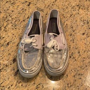 Silver sequin Sperrys size 10
